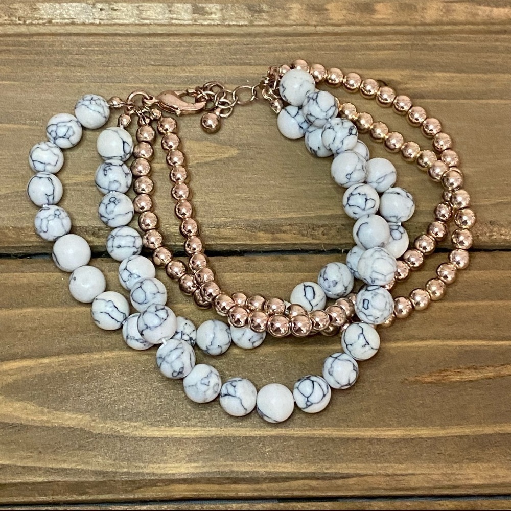 3/$25 Rose Gold and Beaded Multi Strand Bracelet